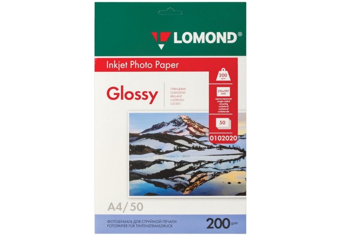Фотобумага глянцевая, А4, 200 г/м2, односторонняя, 50 листов, LOMOND,