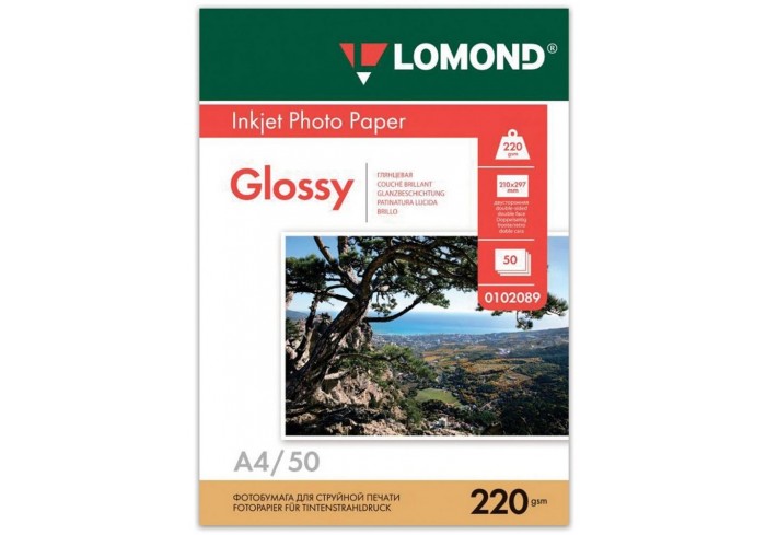 Фотобумага глянцевая, А4, 220 г/м2, двусторонняя, 50 листов, LOMOND,