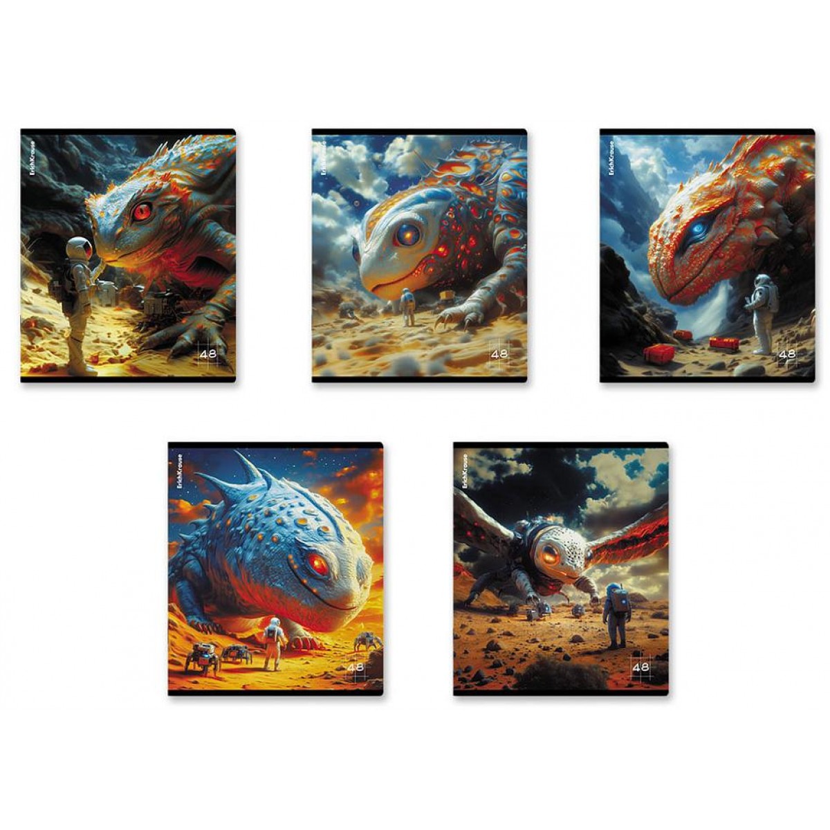 Тетрадь А5, 48л, ErichKrause Cosmo Dragons, клетка, глянцевая ламинация, ассорти