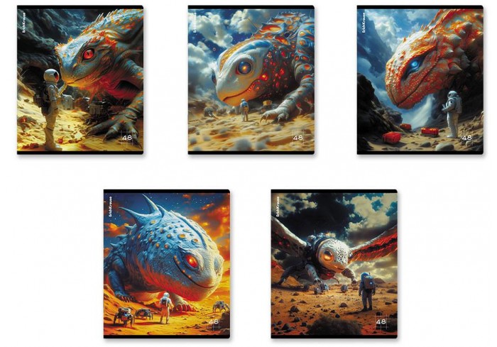 Тетрадь А5, 48л, ErichKrause Cosmo Dragons, клетка, глянцевая ламинация, ассорти