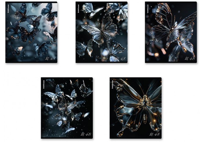 Тетрадь А5, 48л, ErichKrause Glass Butterflies, клетка, матовая ламинация+выборочный УФ-лак, ассорти