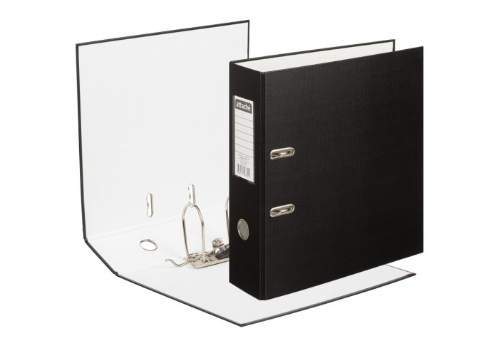 Папка-регистратор с арочн.механизмом, 90мм, черная, на корешке есть карман с этикеткой
