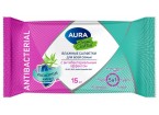 Салфетки влажные 15 шт., AURA Tropic Cocktail, c антибактериальным эффектом,