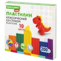 Пластилин классический 10 цветов, 200 г, со стеком BRAUBERG KIDS,