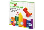 Пластилин 10 цветов классический 200 г, со стеком BRAUBERG KIDS,