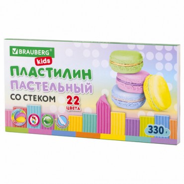 Пластилин классический пастельные цвета BRAUBERG KIDS, 22 цвета, 330 грамм, стек,