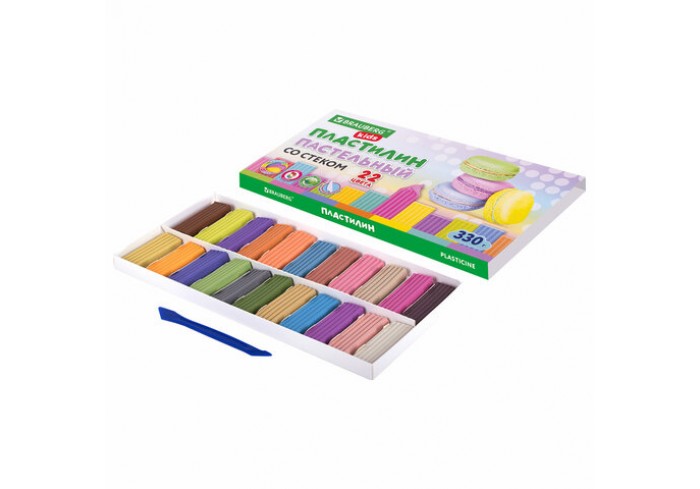 Пластилин классический пастельные цвета BRAUBERG KIDS, 22 цвета, 330 грамм, стек,