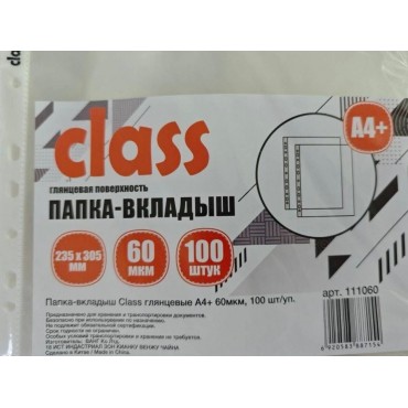 Папка-вкладыш (файлы) Class глянцевые, А4+, 60мкм, 100 шт/уп