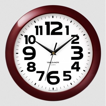 Часы настенные,  диаметр 290 мм, стекло минеральное, пластиковый обод, цвет-бордовый.