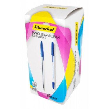 Ручка шариковая 0.7мм шестигр. прозрачный синие чернила Silwerhof BASIC (026200-02), стержень 136мм