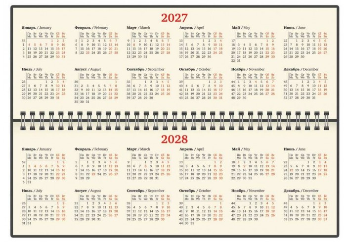Планинг датированный 2027, 305х140 мм, BRAUBERG 
