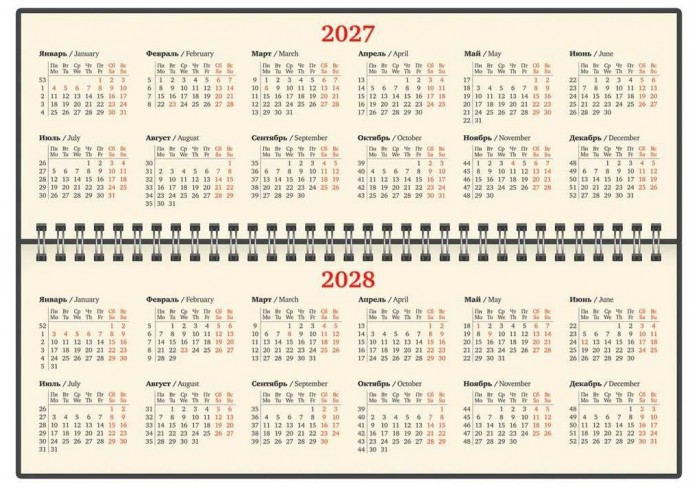 Планинг датированный 2027, 305х140 мм, BRAUBERG 