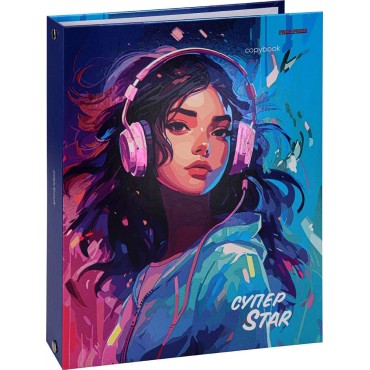 Тетрадь клетка А5 120л. ДЕВУШКА С НАУШНИКАМИ (на кольцах) твин-лак, холодная фольга