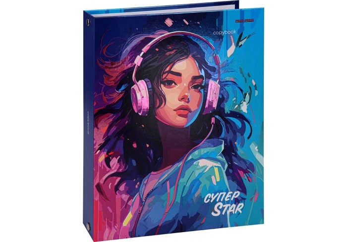 Тетрадь клетка А5 120л. ДЕВУШКА С НАУШНИКАМИ (на кольцах) твин-лак, холодная фольга