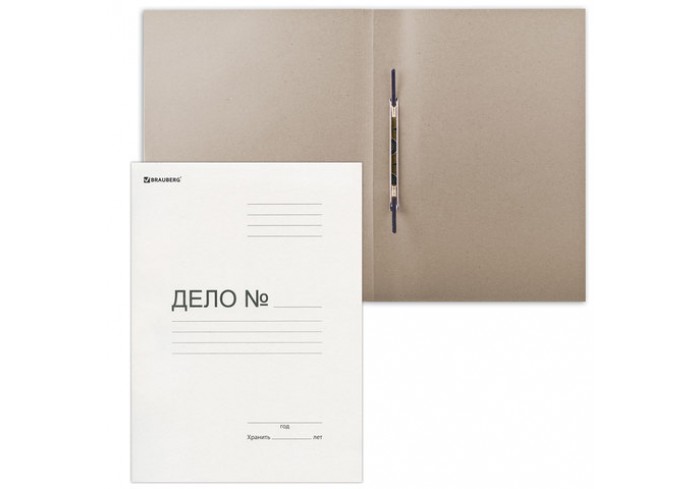 Скоросшиватель картонный (Дело) белый BRAUBERG, плотность 400 г/м2, до 200 л, 0,6мм, белый