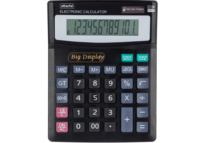 Калькулятор настольный ПОЛНОРАЗМЕРНЫЙ Attache ATC-444-12F 12разрядов, двойное питание,192x148мм