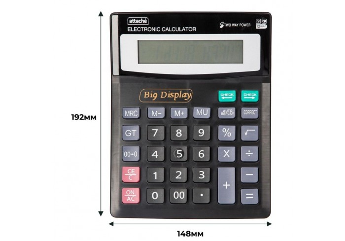 Калькулятор настольный ПОЛНОРАЗМЕРНЫЙ Attache ATC-444-12F 12разрядов, двойное питание,192x148мм