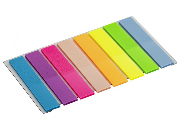 Закладки клейкие неоновые STAFF, 45х8 мм, 160 штук (8 цветов х 20 листов), на пластиковом основании