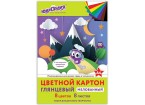 Картон цветной А4 МЕЛОВАННЫЙ (глянцевый), 8 листов 8 цветов, в папке, ЮНЛАНДИЯ, 200х290 мм, 