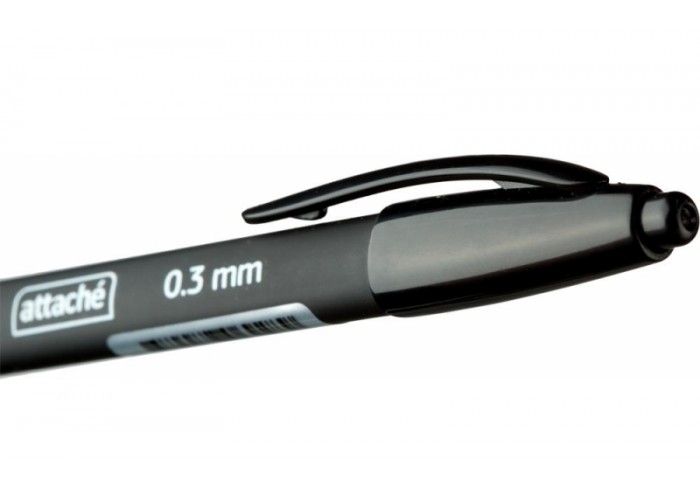 Ручка шариковая автомат. Attache синяя, 0,3/0,5мм, прорезиненный черный корпус, резин. манжетка, 107