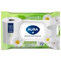 Бумага туалетная влажная смываемая 72 шт., AURA, с пластиковым клапаном,