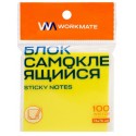 Бумага для заметок с липким краем 76х76 мм, неоново-жёлтый, 100 листов, Workmate