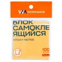 Бумага для заметок с липким краем 76х76 мм, неоново-оранжевый, 100 листов, Workmate