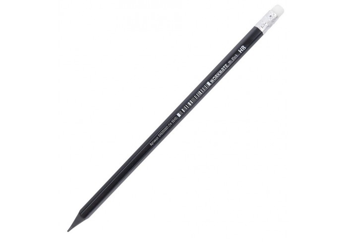 Карандаш чернографитный пластиковый с ластиком Mr.Black HB, черный корпус, заточенный Workmate