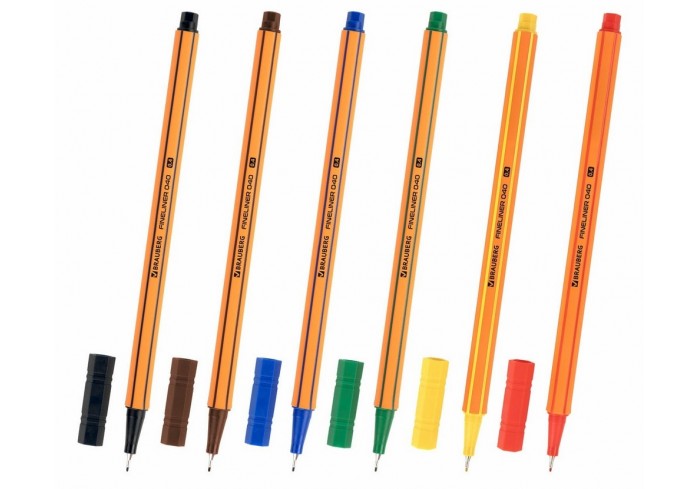 Ручки капиллярные (линеры) 6 ЦВЕТОВ, BRAUBERG 