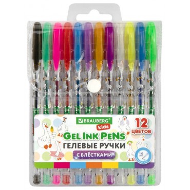 Ручки гелевые С БЛЕСТКАМИ BRAUBERG KIDS 