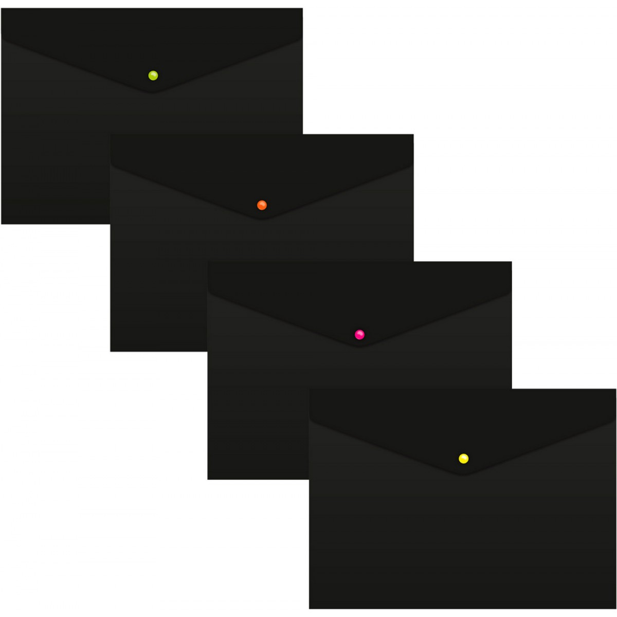 Папка-конверт на кнопке  A4 пластик 180мкр, черный, кнопка ассорти Бюрократ Black Opal BLPK803A4/1