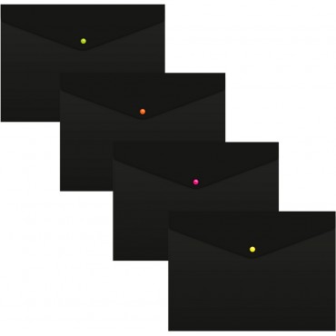 Папка-конверт на кнопке  A4 пластик 180мкр, черный, кнопка ассорти Бюрократ Black Opal BLPK803A4/1