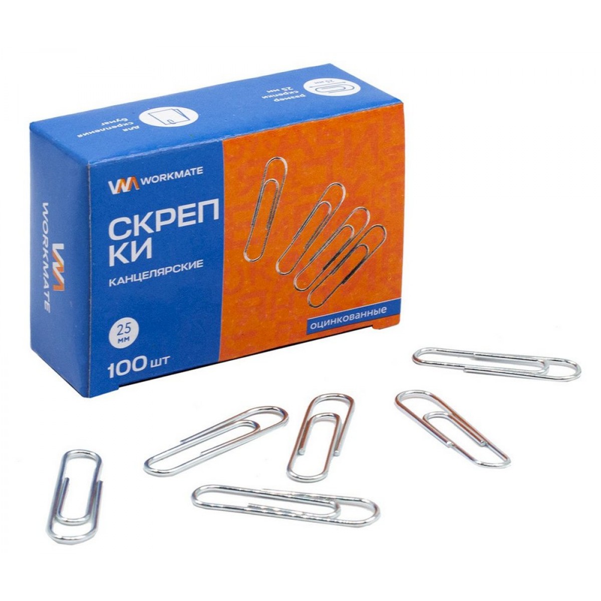 Скрепки канцелярские Workmate 25 мм, овальный профиль, оцинкованные, 100 штук в упаковке