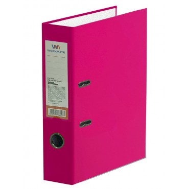 Папка-регистратор Workmate 75 мм, ПП, ярко-розовая, наварной карман с этикеткой, с металлической ока