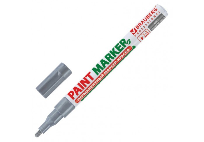 Маркер-краска лаковый (paint marker) 2 мм, СЕРЕБРЯНЫЙ, БЕЗ КСИЛОЛА (без запаха), алюминий, BRAUBERG