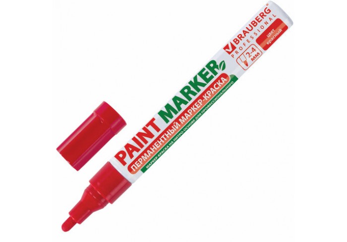 Маркер-краска лаковый (paint marker) 4 мм, КРАСНЫЙ, БЕЗ КСИЛОЛА (без запаха), алюминий, BRAUBERG