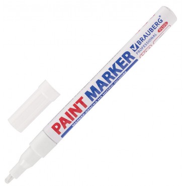 Маркер-краска лаковый (paint marker) 2 мм, БЕЛЫЙ, НИТРО-ОСНОВА, алюминиевый корпус, BRAUBERG PROFESS
