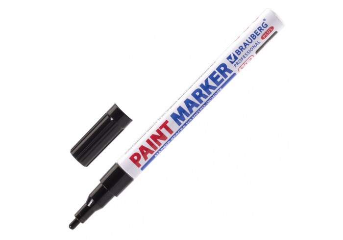 Маркер-краска лаковый (paint marker) 2 мм, ЧЕРНЫЙ, НИТРО-ОСНОВА, алюминиевый корпус, BRAUBERG PROFES
