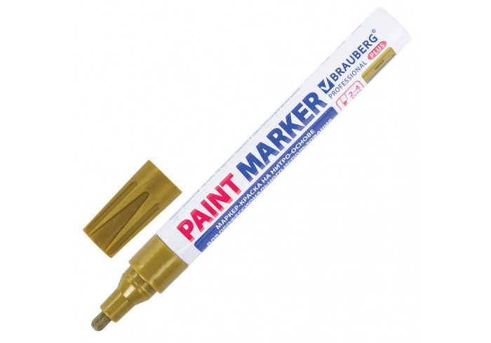 Маркер-краска лаковый (paint marker) 4 мм, ЗОЛОТОЙ, НИТРО-ОСНОВА, алюминиевый корпус, BRAUBERG
