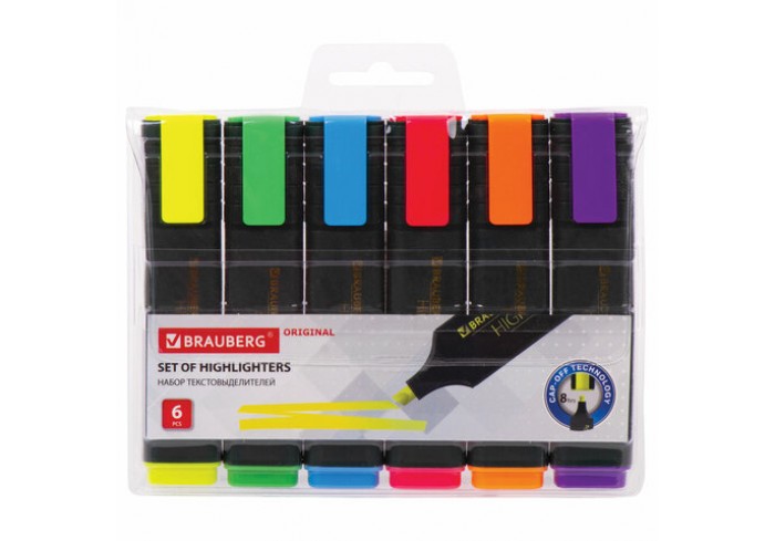 Набор текстовыделителей 6 ЦВЕТОВ, BRAUBERG 