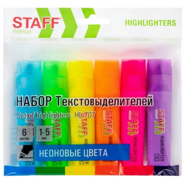 Набор текстовыделителей 6 НЕОНОВЫХ ЦВЕТОВ, STAFF 