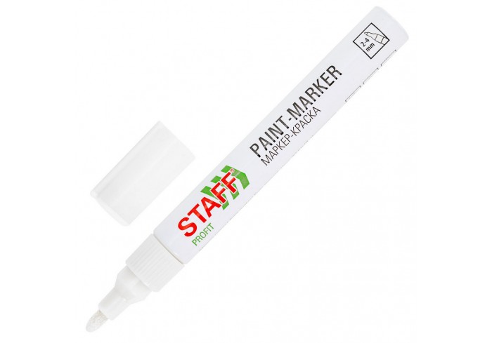 Маркер-краска лаковый (paint marker) 2-4 мм, БЕЛЫЙ, НИТРО-ОСНОВА, STAFF PROFIT, для любых поверхн
