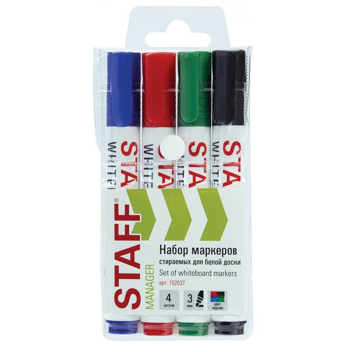 Маркеры стираемые для белой доски, НАБОР 4 ЦВЕТА, STAFF 