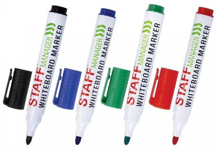 Маркеры стираемые для белой доски, НАБОР 4 ЦВЕТА, STAFF 