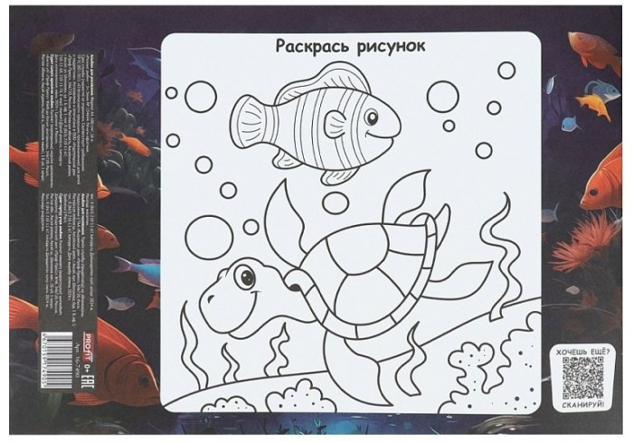 Альбом для рисования А4 16л. РАЗНЫЕ РЫБКИ - 1 на скрепке,обложка-офсет, блок-офсет