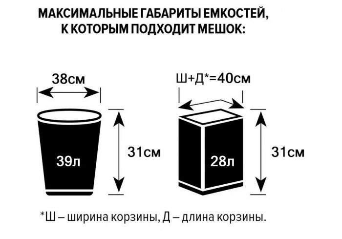 Мешки для мусора ПВД 30л 25мкм 50шт/рул черные 50x70см Luscan