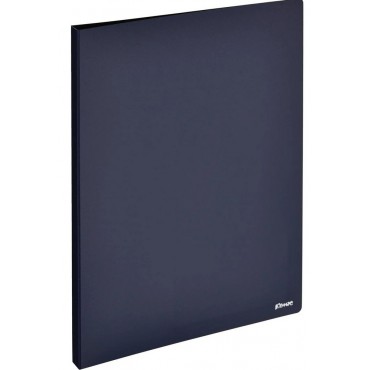Папка с зажимом Комус темно-синяя, внутри с карманом для CD/визитки, пластик 0,8мм