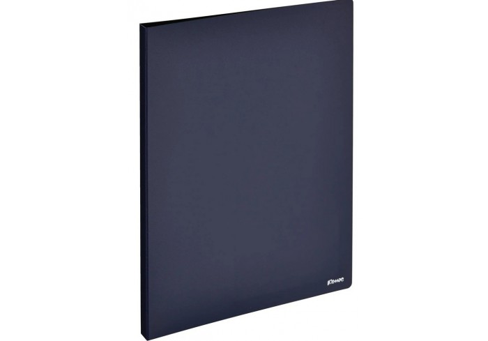 Папка с зажимом Комус темно-синяя, внутри с карманом для CD/визитки, пластик 0,8мм