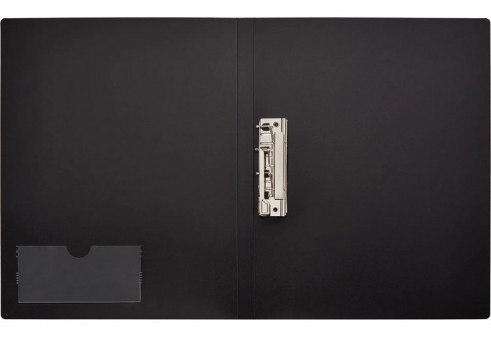 Папка с зажимом Комус темно-синяя, внутри с карманом для CD/визитки, пластик 0,8мм