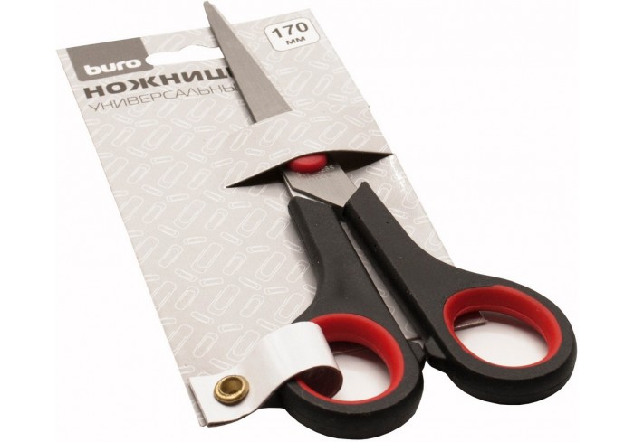 Ножницы Buro Smart универсальные 170мм ручки с резиновой вставкой черный/красный